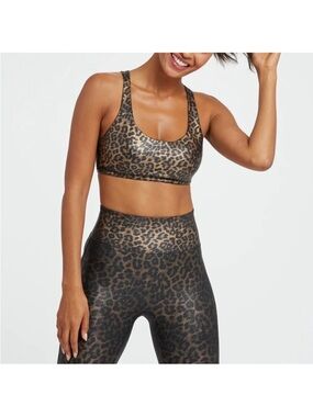 Spanx Faux Leather Leopard Low Impact Sports Bra (SZ S)